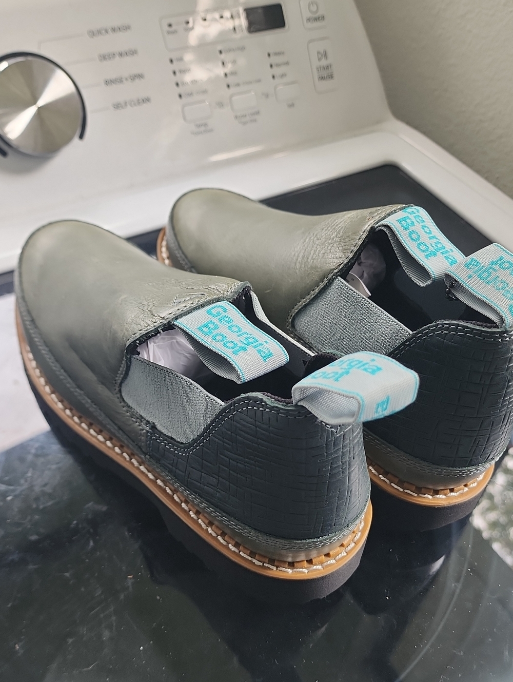 Georgia Boot' Slip-On Casual Shoe - Olive with Aqua Pull Tab